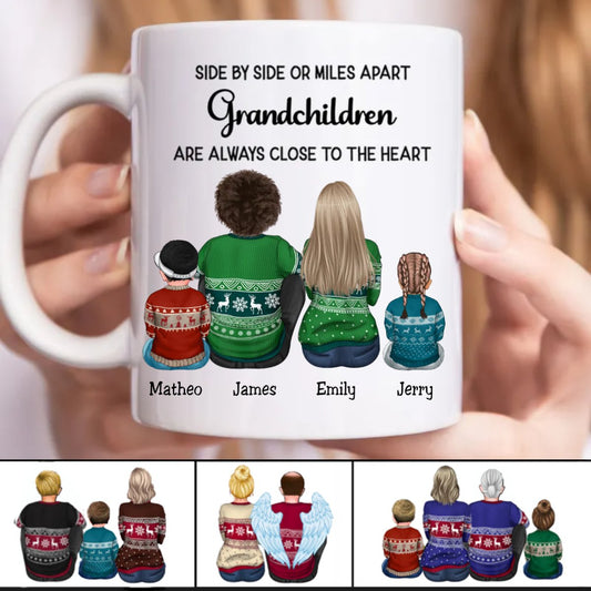 Family - Side By Side Or Miles A Part Grandchildren Are Always Close To The Heart - Personalized Mug - Makezbright Gifts