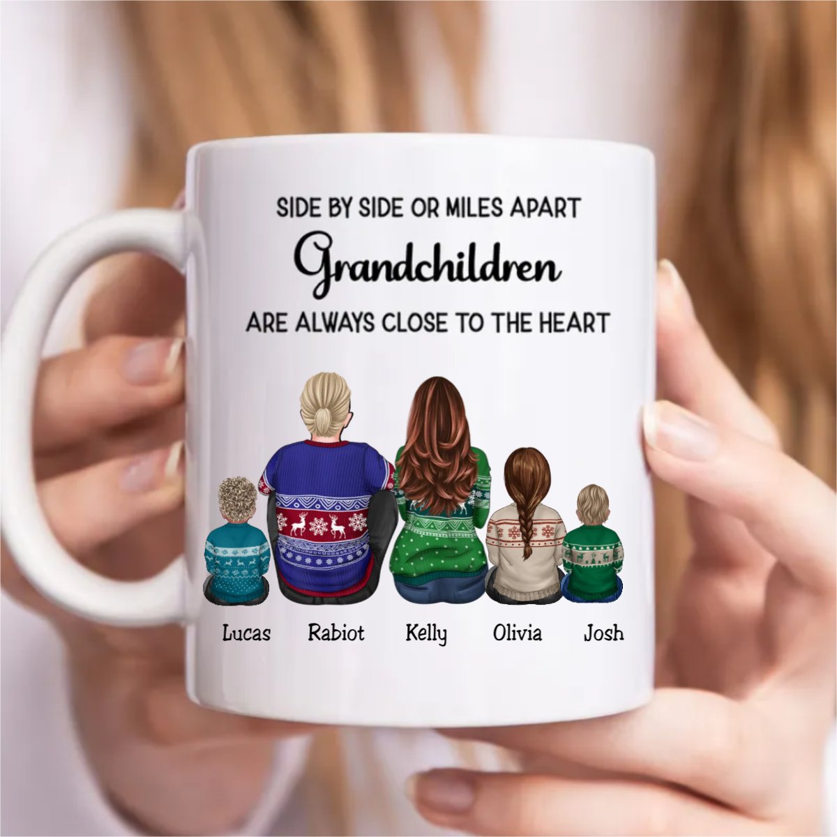 Family - Side By Side Or Miles A Part Grandchildren Are Always Close To The Heart - Personalized Mug - Makezbright Gifts