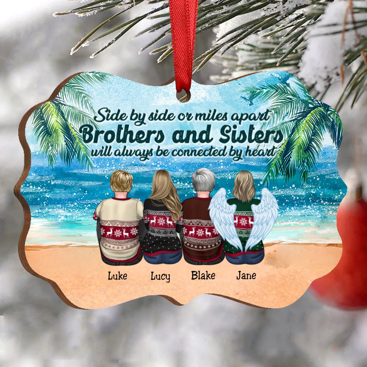 Family - Side By Side Or Miles Apart Brothers And Sisters Will Always Be Connected By Heart - Personalized Christmas Acrylic Ornament (Ver 2) - Makezbright Gifts