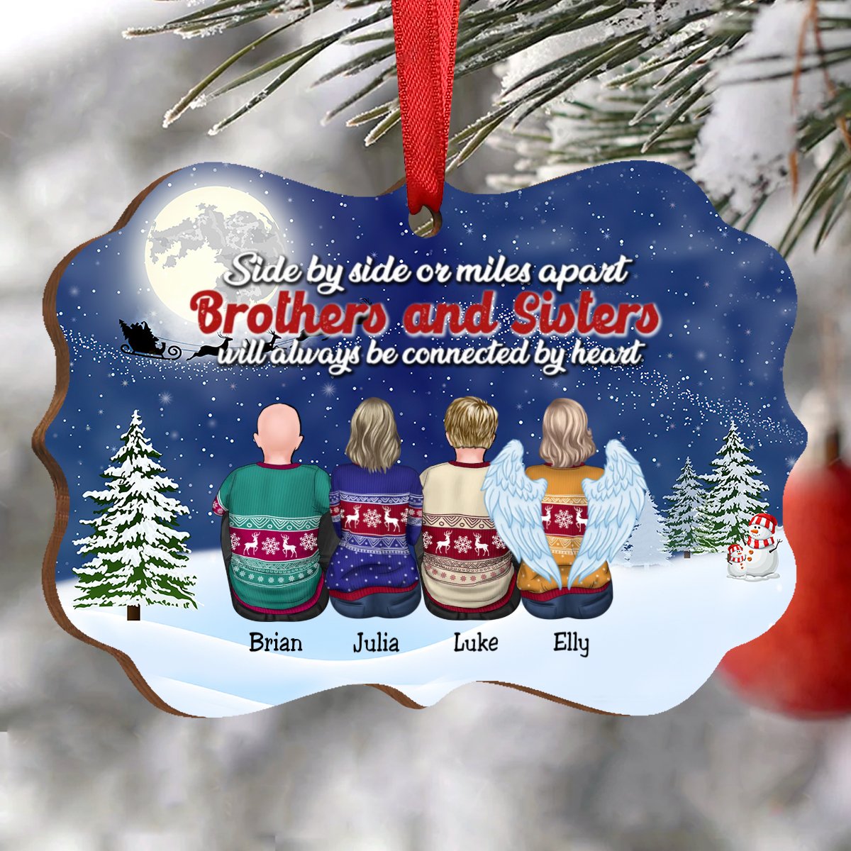 Family - Side By Side Or Miles Apart Brothers And Sisters Will Always Be Connected By Heart - Personalized Christmas Acrylic Ornament (Ver 2) - Makezbright Gifts