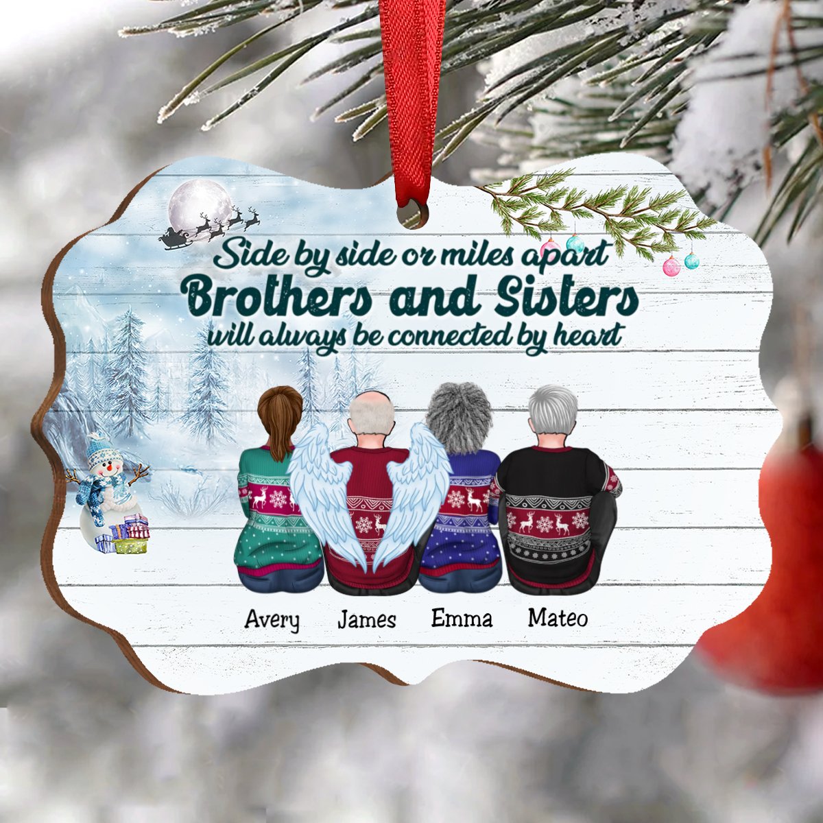 Family - Side By Side Or Miles Apart Brothers And Sisters Will Always Be Connected By Heart - Personalized Christmas Ornament - Makezbright Gifts