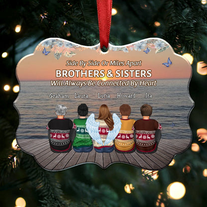 Family - Side By Side Or Miles Apart Brothers And Sisters Will Always Be Connected By Heart - Personalized Christmas Ornament - Makezbright Gifts