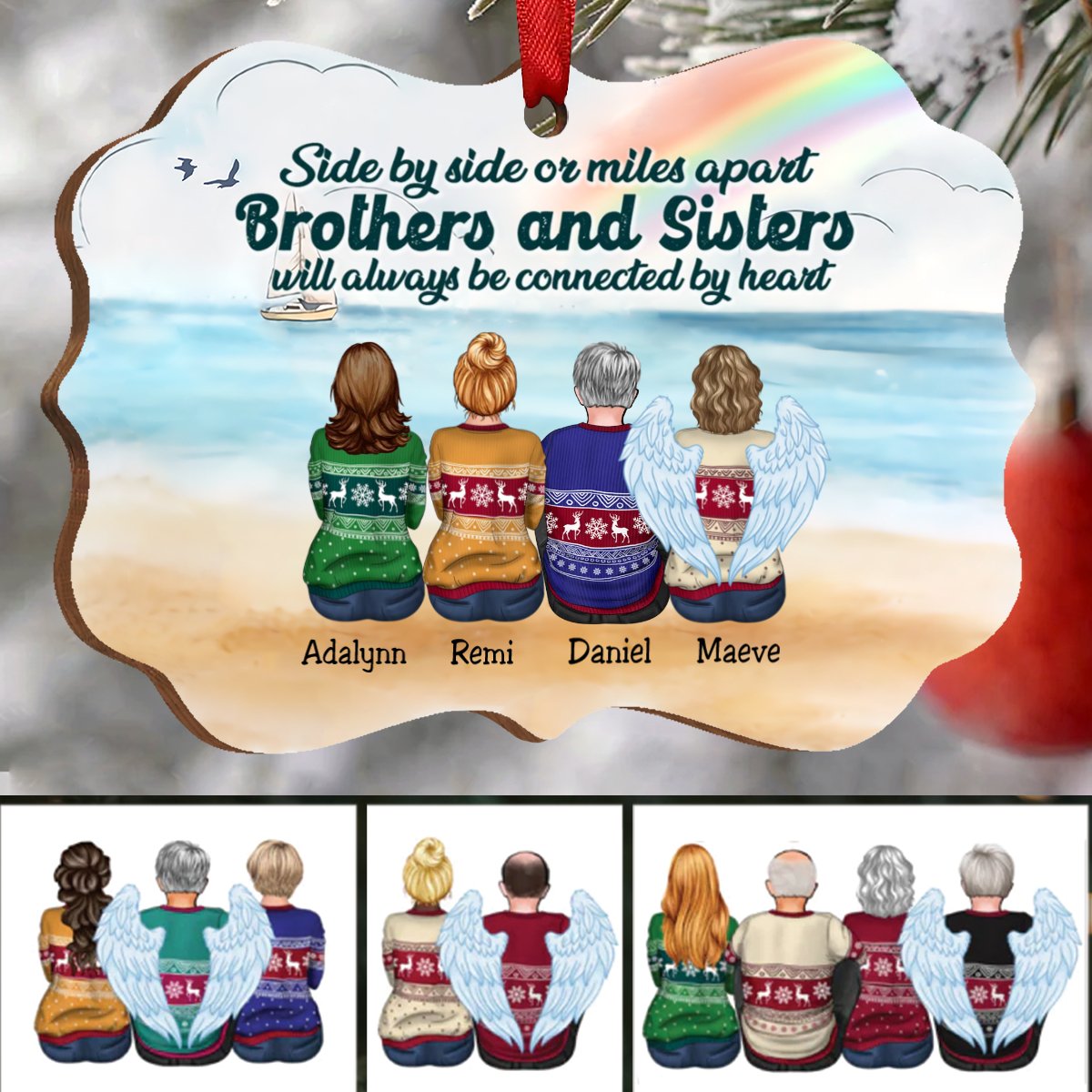 Family - Side By Side Or Miles Apart Brothers And Sisters Will Always Be Connected By Heart - Personalized Christmas Ornament - Makezbright Gifts