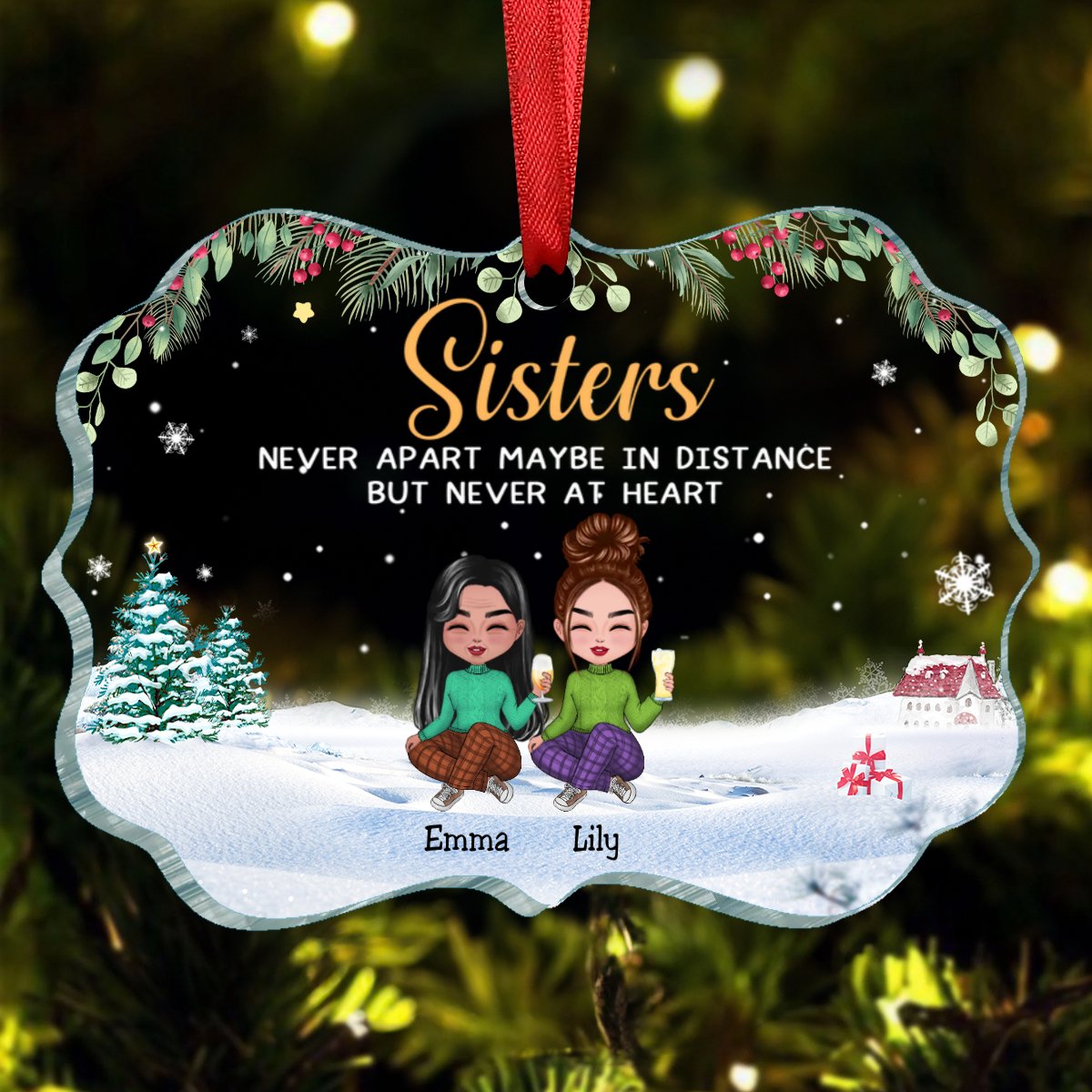 Family - Side By Side Or Miles Apart Brothers & Sisters Will ALways Be Connected By Heart - Personalized Acrylic Ornament - Makezbright Gifts