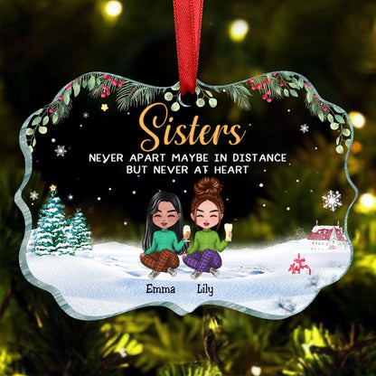 Family - Side By Side Or Miles Apart Brothers & Sisters Will ALways Be Connected By Heart - Personalized Acrylic Ornament - Makezbright Gifts