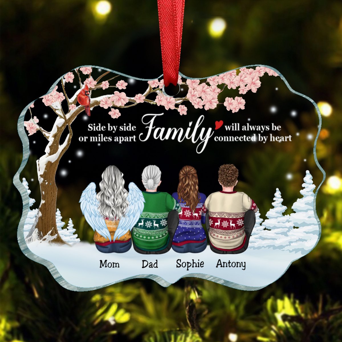 Family - Side By Side Or Miles Apart Family Will Always Be Connected By Heart - Personalized Acrylic Ornament - Makezbright Gifts