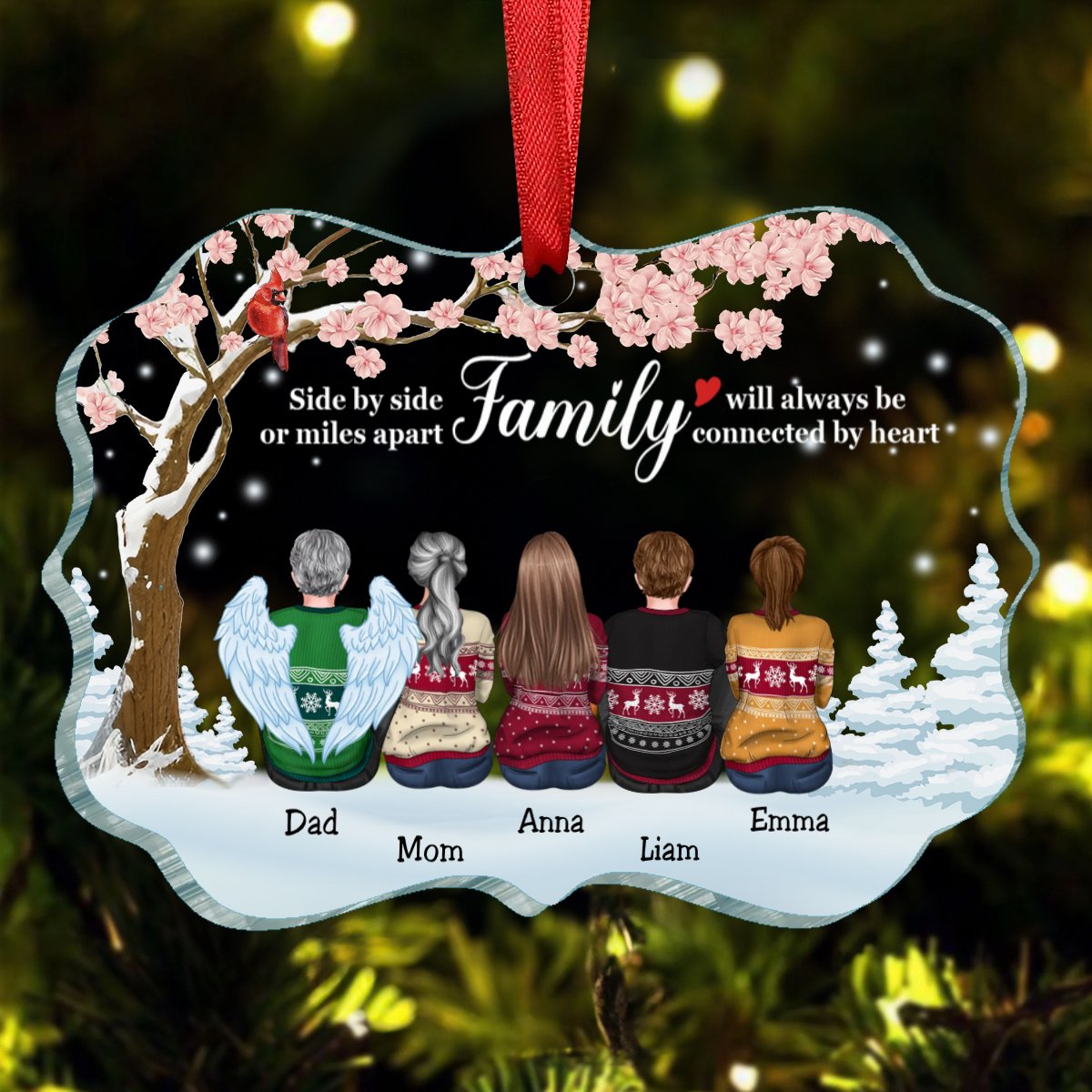 Family - Side By Side Or Miles Apart Family Will Always Be Connected By Heart - Personalized Acrylic Ornament - Makezbright Gifts