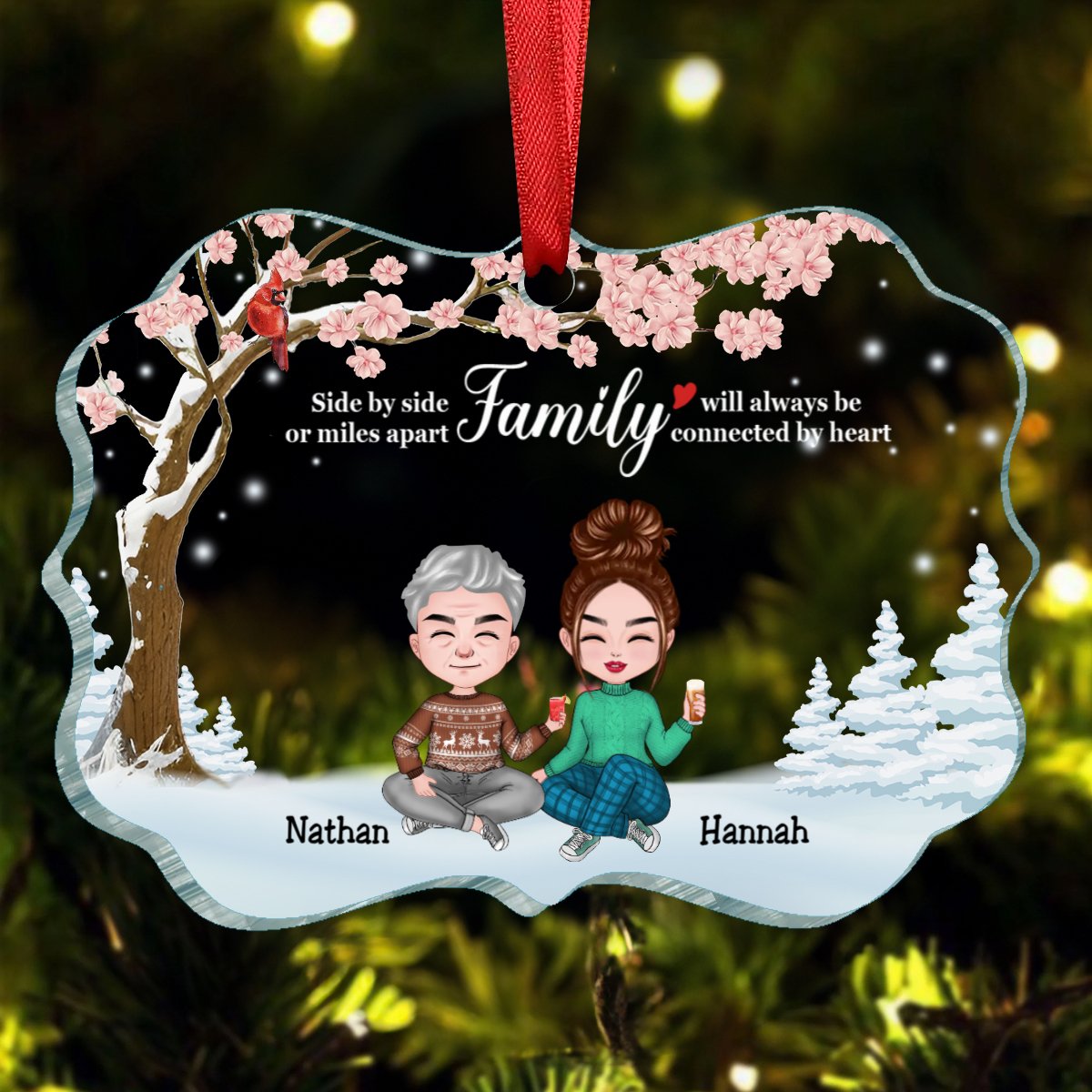 Family - Side By Side Or Miles Apart Family Will Always Be Connected By Heart - Personalized Acrylic Ornament (HN) - Makezbright Gifts