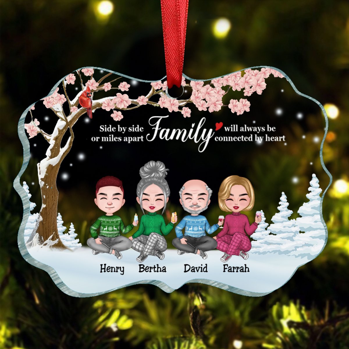 Family - Side By Side Or Miles Apart Family Will Always Be Connected By Heart - Personalized Acrylic Ornament (HN) - Makezbright Gifts