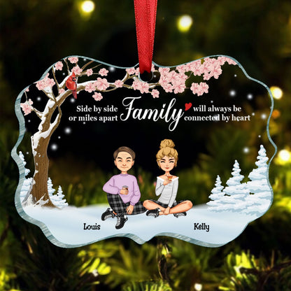 Family - Side By Side Or Miles Apart Family Will Always Be Connected By Heart - Personalized Acrylic Ornament (LT) - Makezbright Gifts