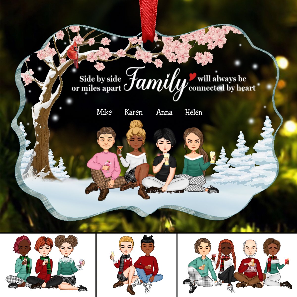 Family - Side By Side Or Miles Apart Family Will Always Be Connected By Heart - Personalized Acrylic Ornament (LT) - Makezbright Gifts