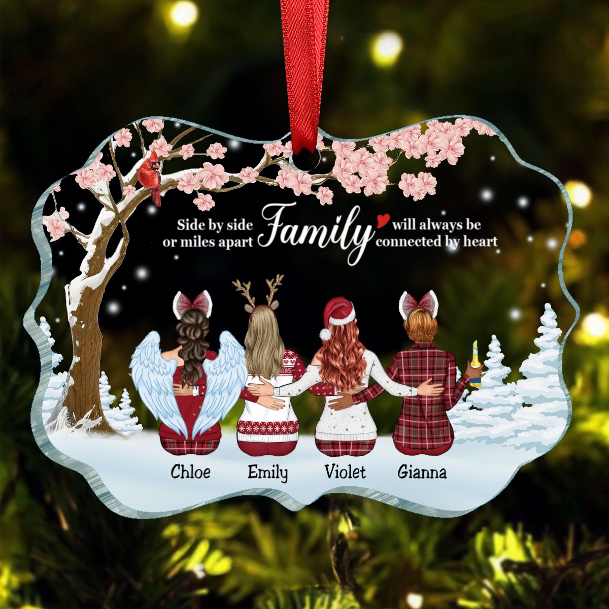 Family - Side By Side Or Miles Apart Family Will Always Be Connected By Heart - Personalized Acrylic Ornament(NV) - Makezbright Gifts