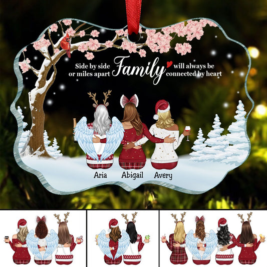 Family - Side By Side Or Miles Apart Family Will Always Be Connected By Heart - Personalized Acrylic Ornament(NV) - Makezbright Gifts