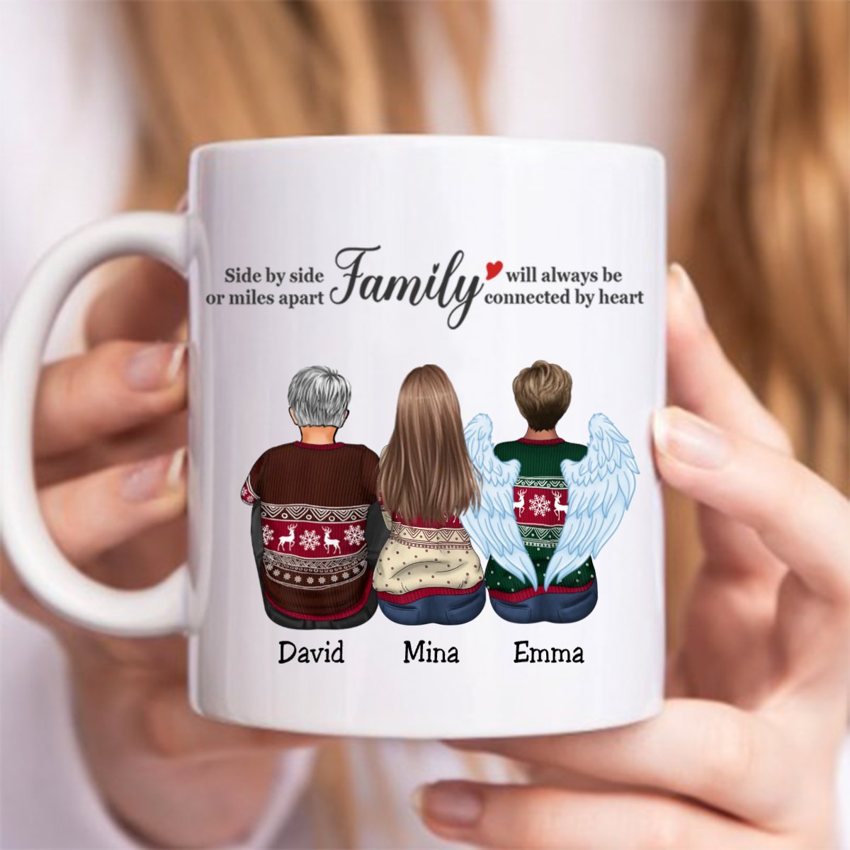 Family - Side By Side Or Miles Apart Family Will Always Be Connected By Heart - Personalized Mug (LH) - Makezbright Gifts