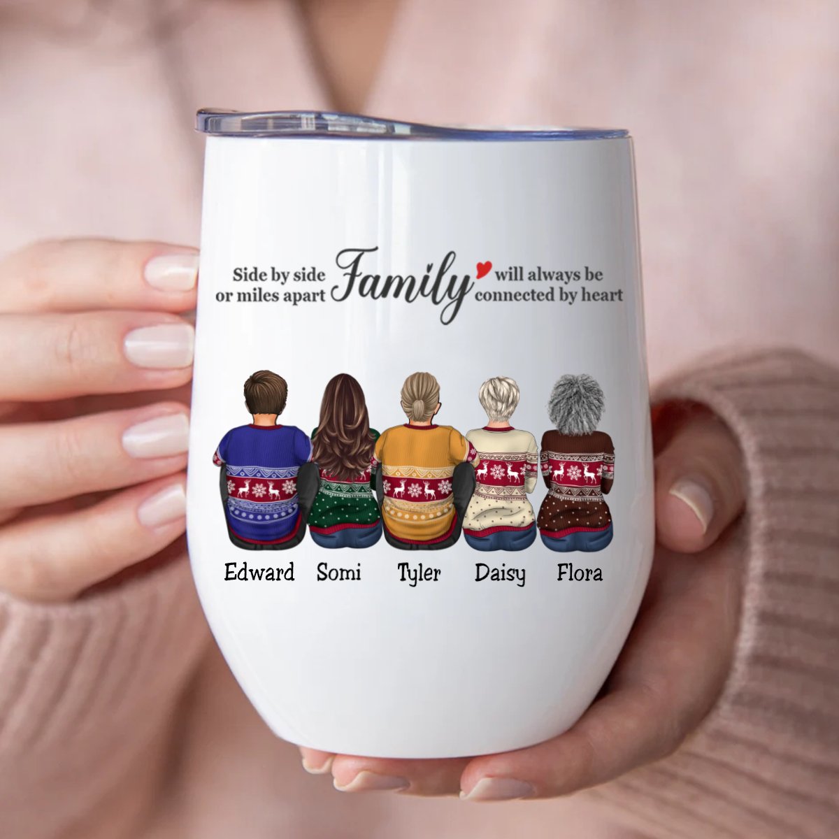 Family - Side By Side Or Miles Apart Family Will Always Be Connected By Heart - Personalized Wine Tumbler (LH) - Makezbright Gifts