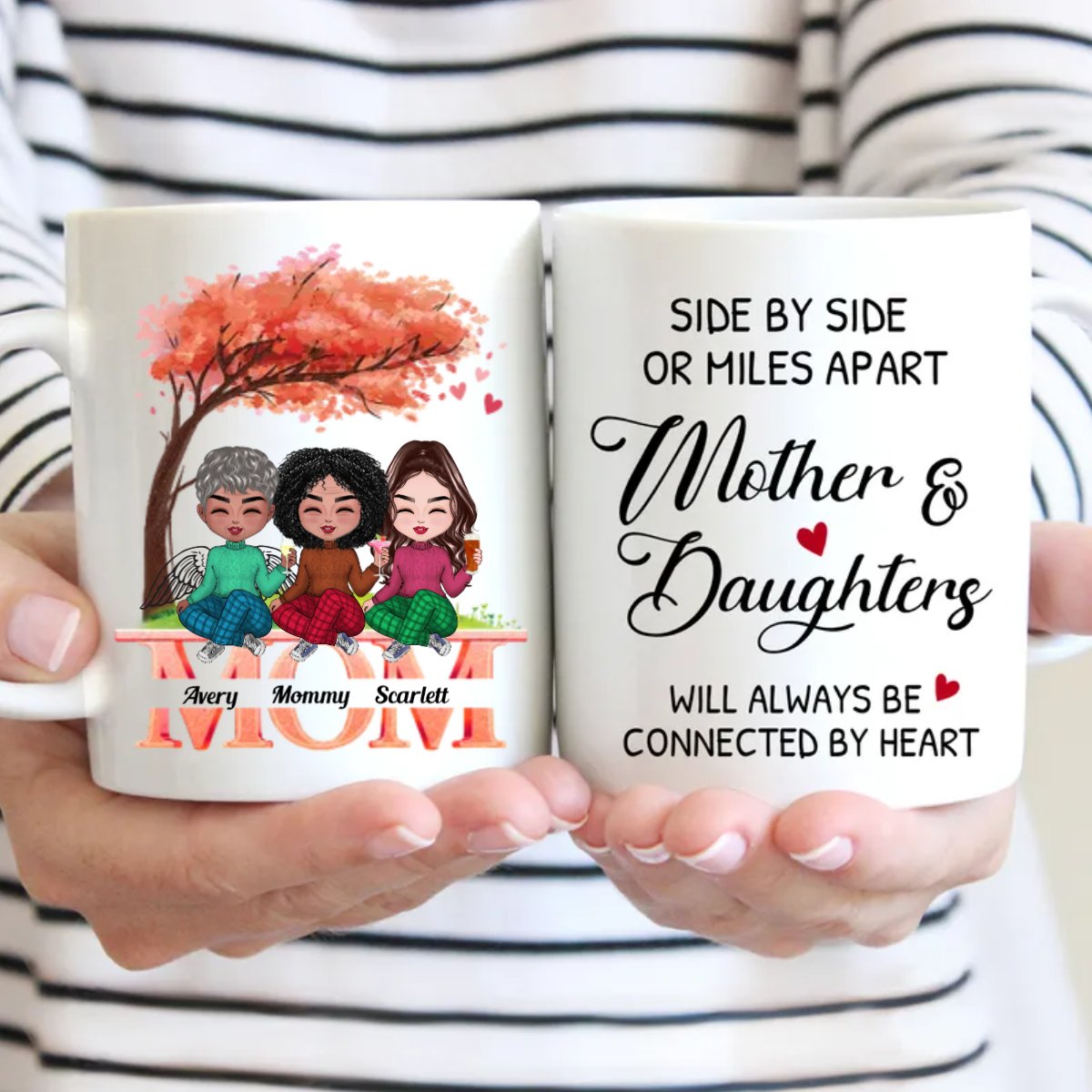 Family - Side By Side Or Miles Apart, Mother And Daughters Will Always Connected By Heart - Personalized Mug (NM) - Makezbright Gifts