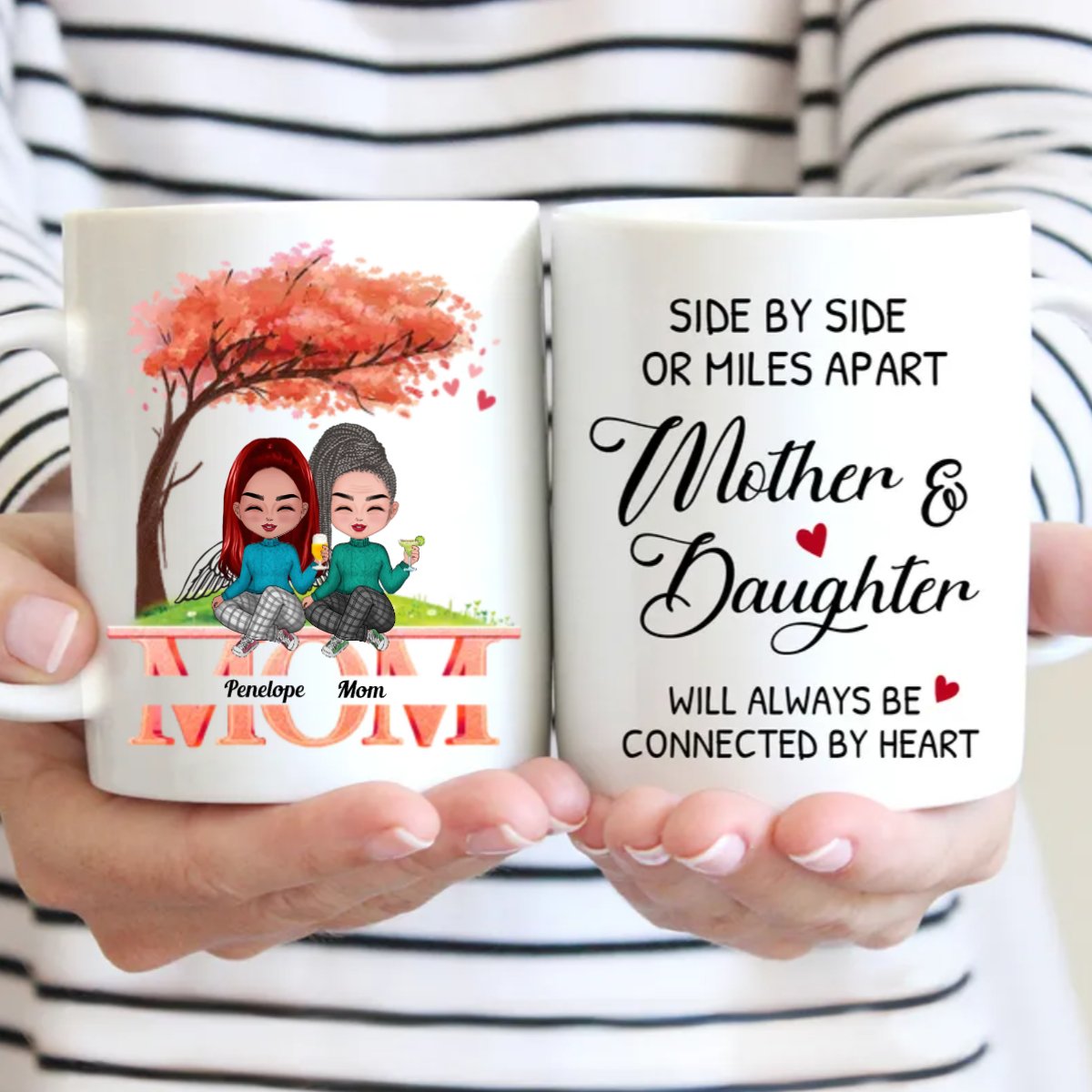 Family - Side By Side Or Miles Apart, Mother And Daughters Will Always Connected By Heart - Personalized Mug (NM) - Makezbright Gifts