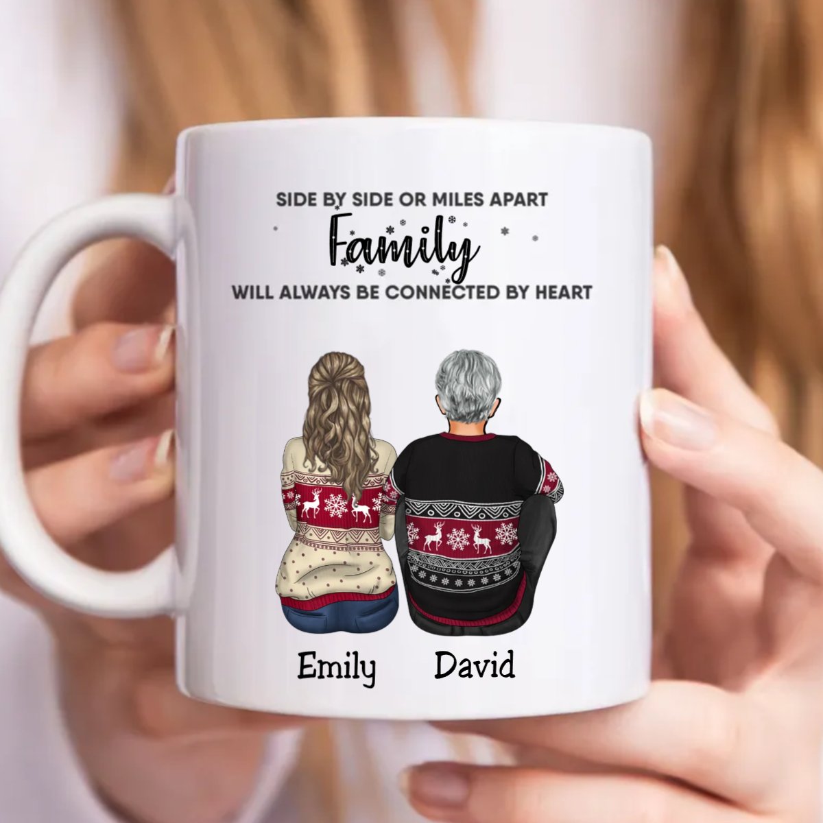 Family - Side By Side Or Miles Apart ... Will Always Be Connected By Heart - Personalized Mug - Makezbright Gifts