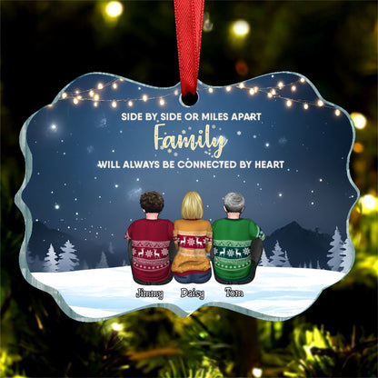 Family - Side By Side Or Miles Apart ... Will Always Be Connected By Heart - Personalized Transparent Ornament - Makezbright Gifts