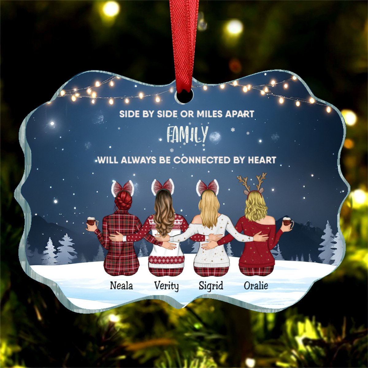 Family - Side By Side Or Miles Apart ... Will Always Be Connected By Heart - Personalized Transparent Ornament V3 - Makezbright Gifts