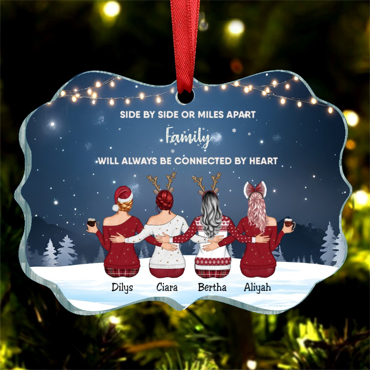 Family - Side By Side Or Miles Apart ... Will Always Be Connected By Heart - Personalized Transparent Ornament V3 - Makezbright Gifts