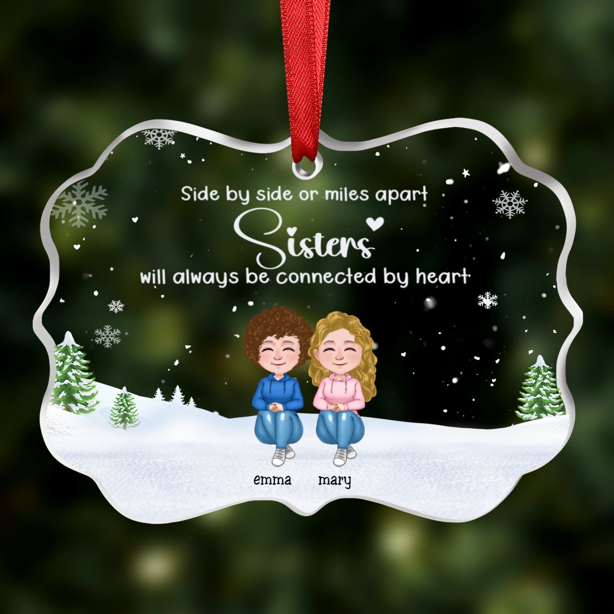 Family - Side By Side Or Miles Apart ... Will Always Be Connected By Heart - Personalized Transparent Ornament (Ver. 2) - Makezbright Gifts