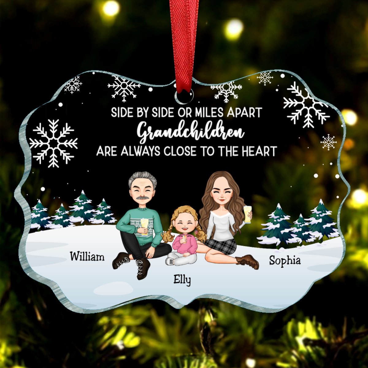 Family - Side By Side or Smiles A Part Grandchildren Are Always Close To The Heart - Personalized Acrylic Ornament - Makezbright Gifts