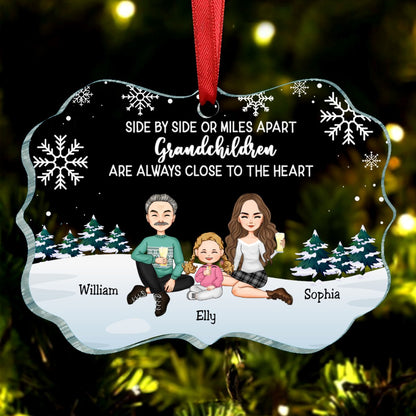 Family - Side By Side or Smiles A Part Grandchildren Are Always Close To The Heart - Personalized Acrylic Ornament - Makezbright Gifts