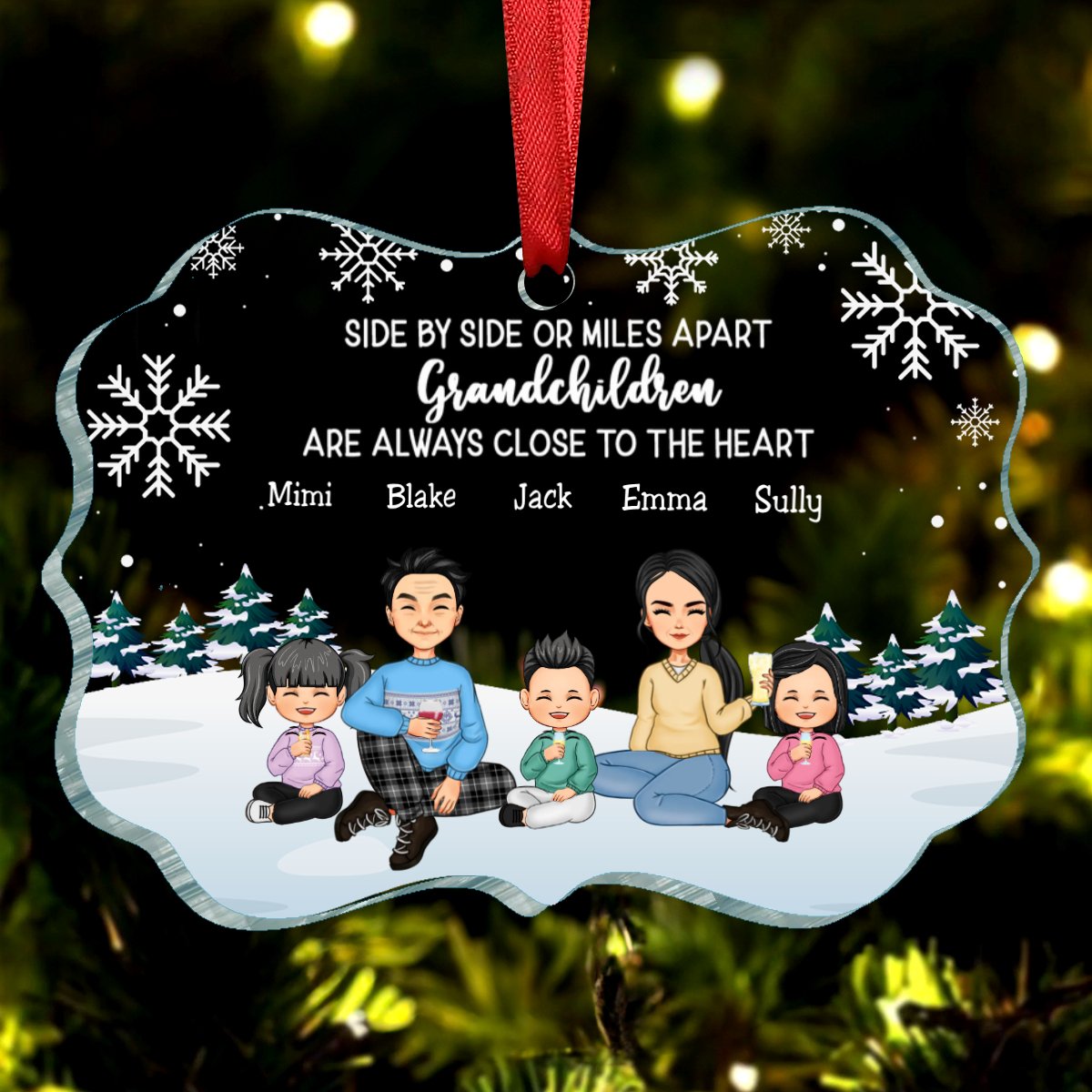 Family - Side By Side or Smiles A Part Grandchildren Are Always Close To The Heart - Personalized Acrylic Ornament - Makezbright Gifts