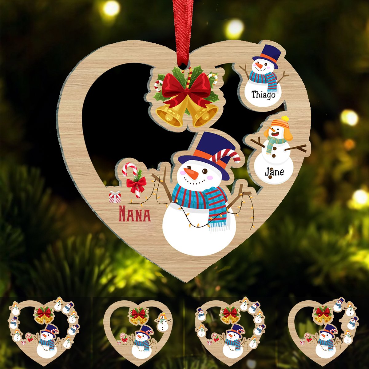 Family - Snowman Kids Heart - Personalized Ornament (LH) - Makezbright Gifts