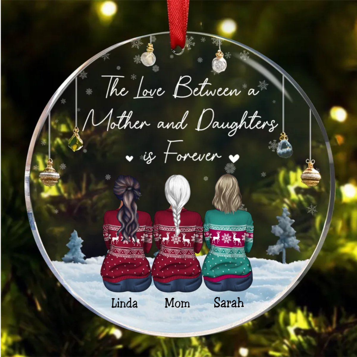 Family - The Love Between A Mother And Daughter Is Forever - Personalized Acrylic Circle Ornament (AA) - Makezbright Gifts