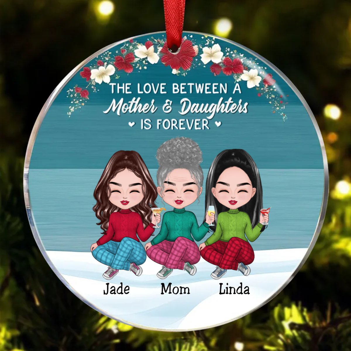 Family - The Love Between A Mother And Daughter Is Forever - Personalized Circle Ornament - Makezbright Gifts