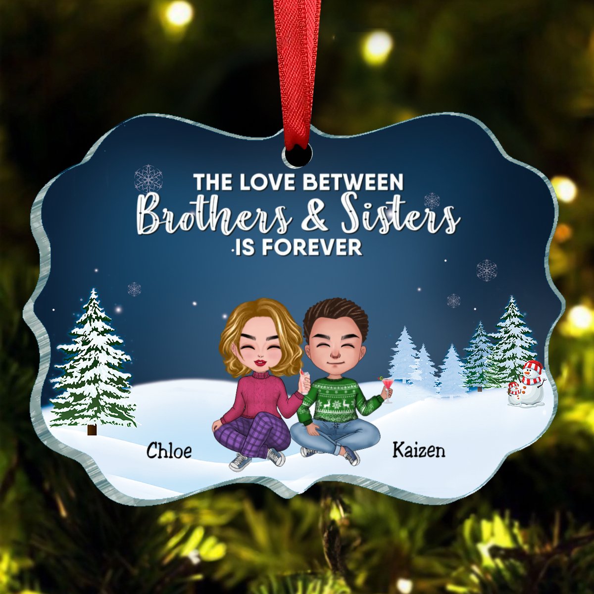 Family - The Love Between Brothers & Sisters Is Forever - Personalized Christmas Ornament (NV) - Makezbright Gifts