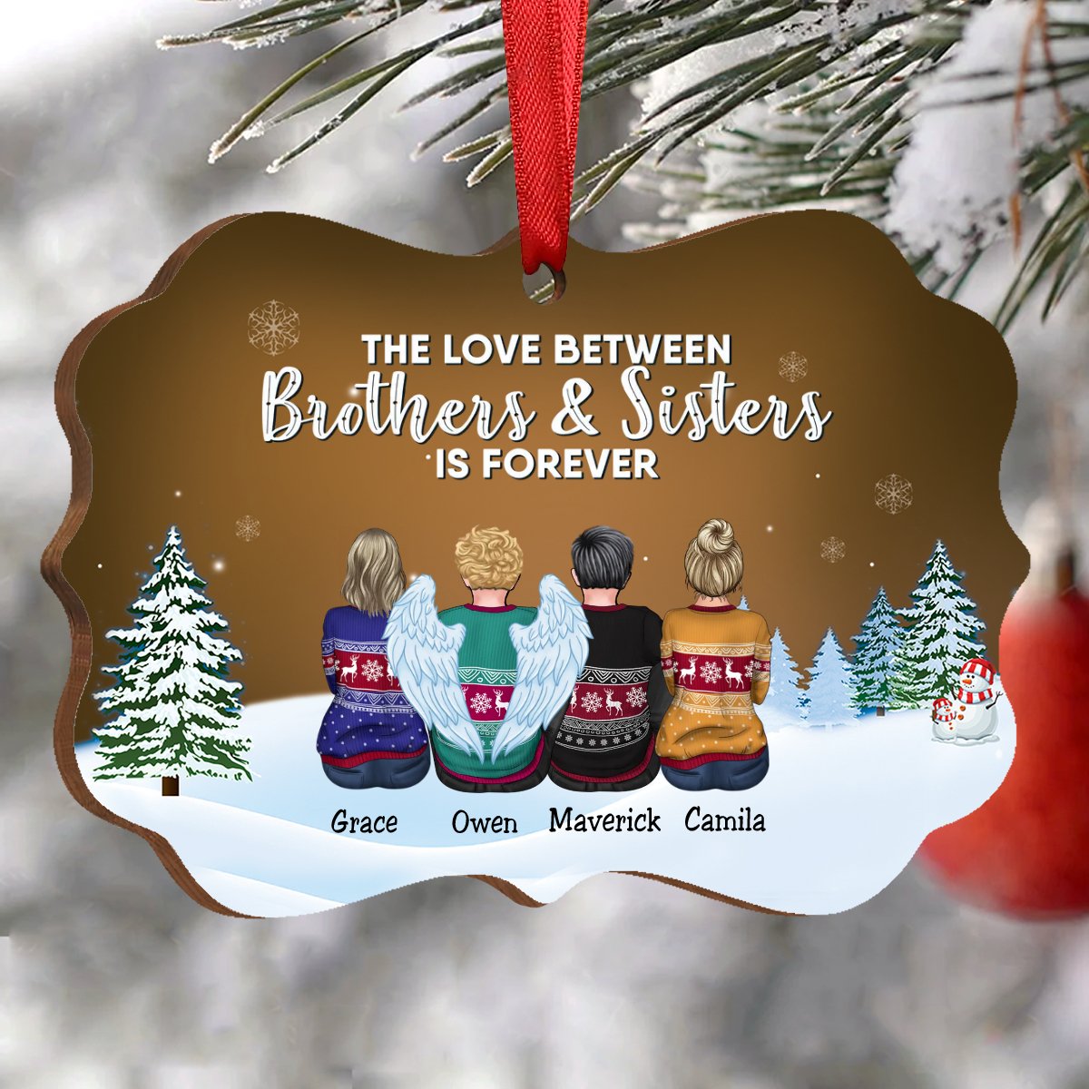 Family - The Love Between Brothers & Sisters Is Forever - Personalized Christmas Ornament (Orange) - Makezbright Gifts