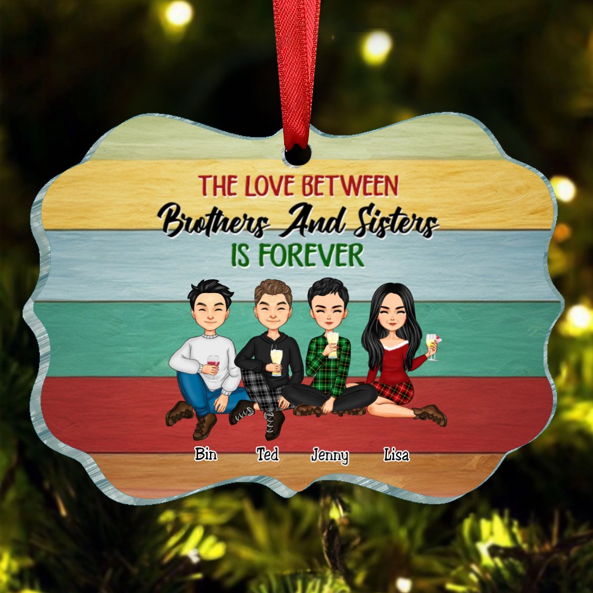 Family - The Love Between Brothes & Sisters Is Forever - Personalized Ornament (II) - Makezbright Gifts