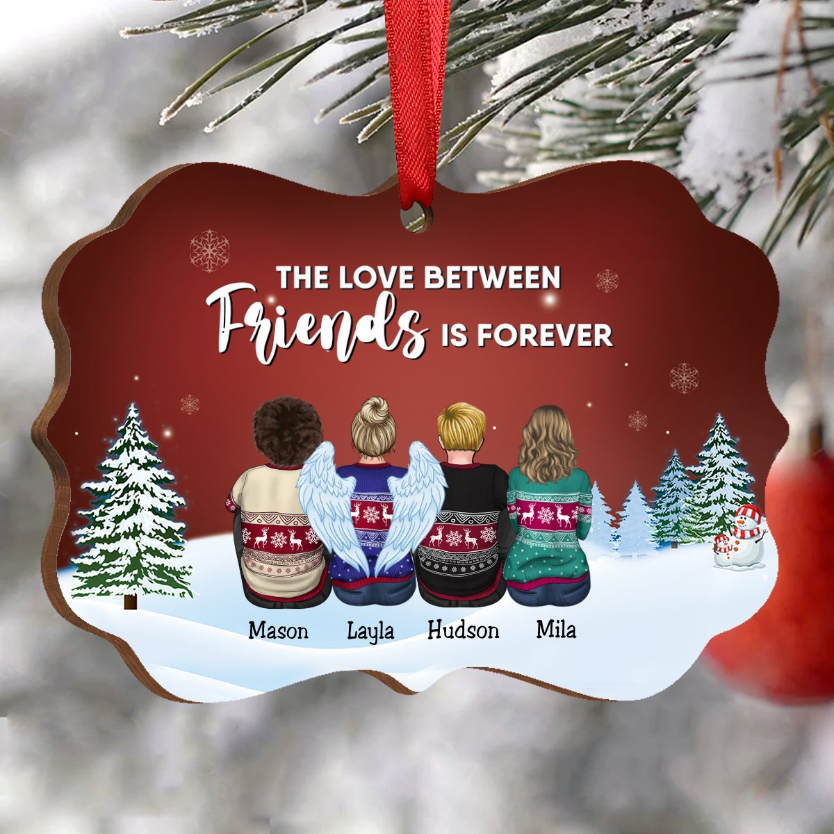 Family - The Love Between Friends Is Forever - Personalized Christmas Ornament (Red) - Makezbright Gifts