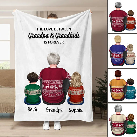 Family - The Love Between Grandpa & Grandkids Is Forever - Personalized Blanket - Makezbright Gifts