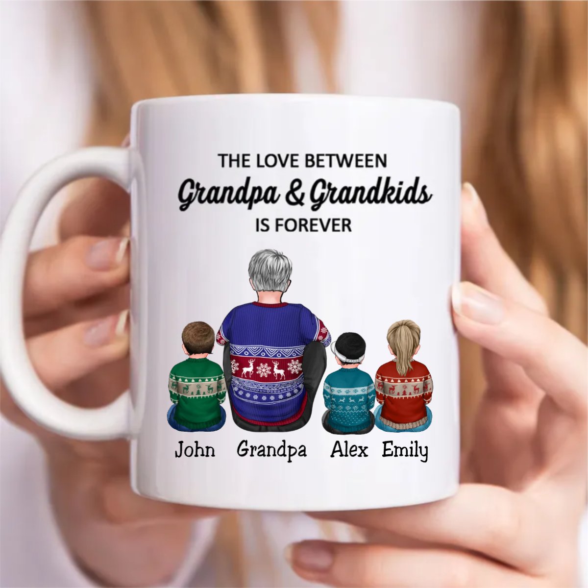 Family - The Love Between Grandpa & Grandkids Is Forever - Personalized Mug - Makezbright Gifts