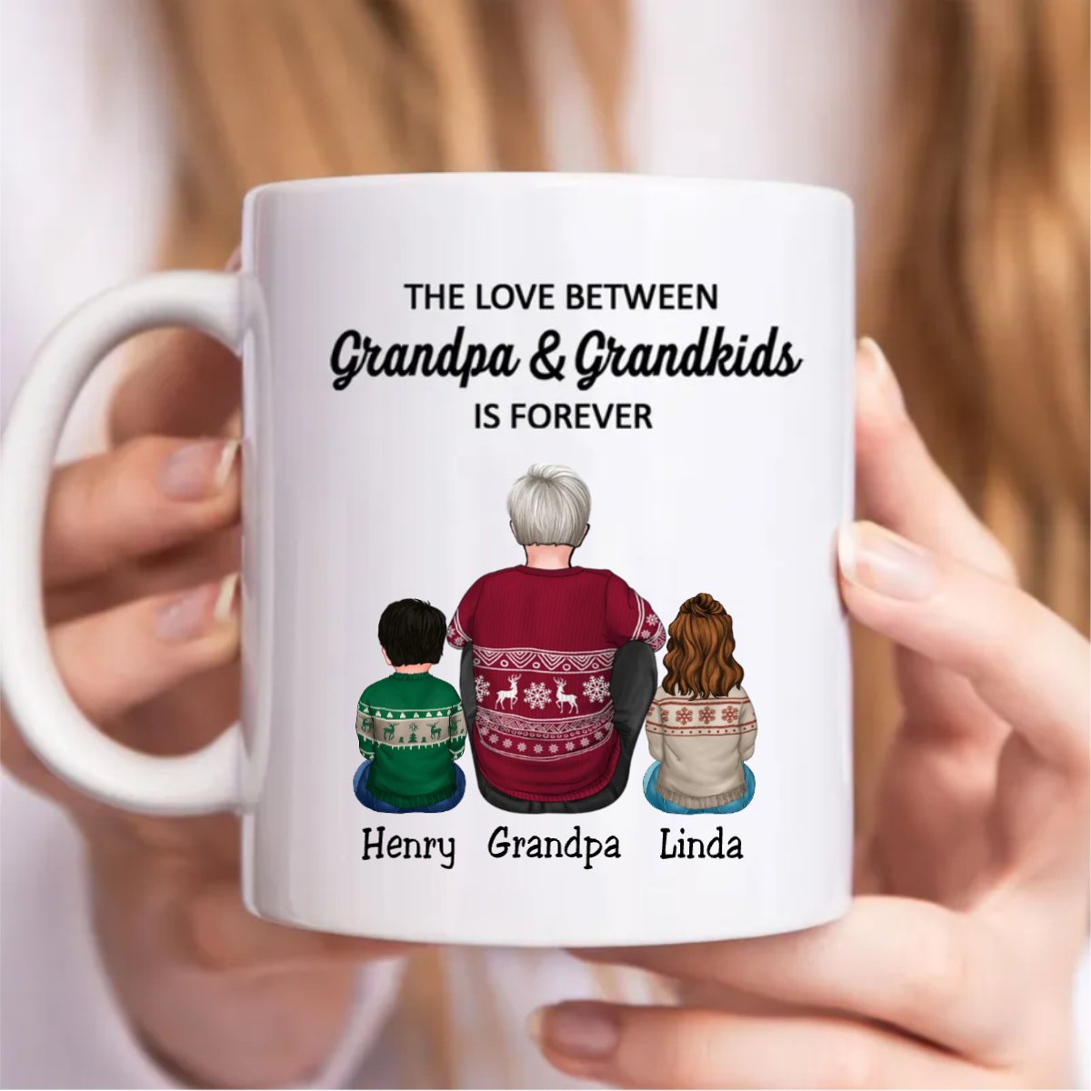 Family - The Love Between Grandpa & Grandkids Is Forever - Personalized Mug - Makezbright Gifts