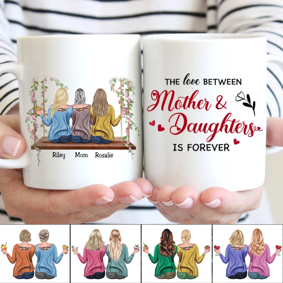 Family - The Love Between Mother & Daughters Is Forever - Personalized Mugs - Makezbright Gifts