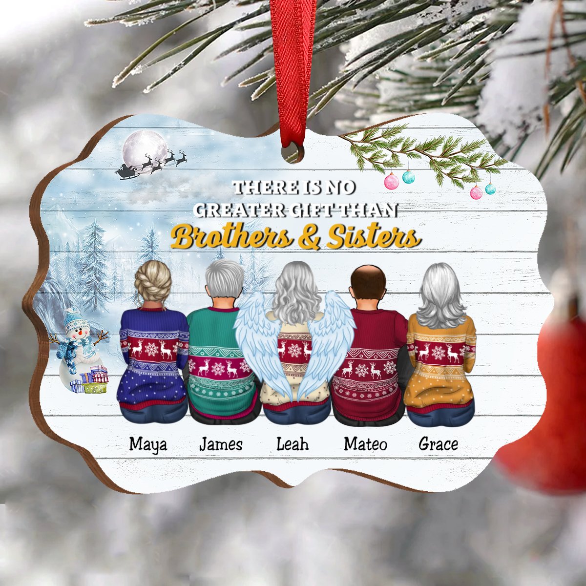 Family - There Is No Greater Gift Than Brothers & Sisters - Personalized Acrylic Ornament (Snow Man) - Makezbright Gifts