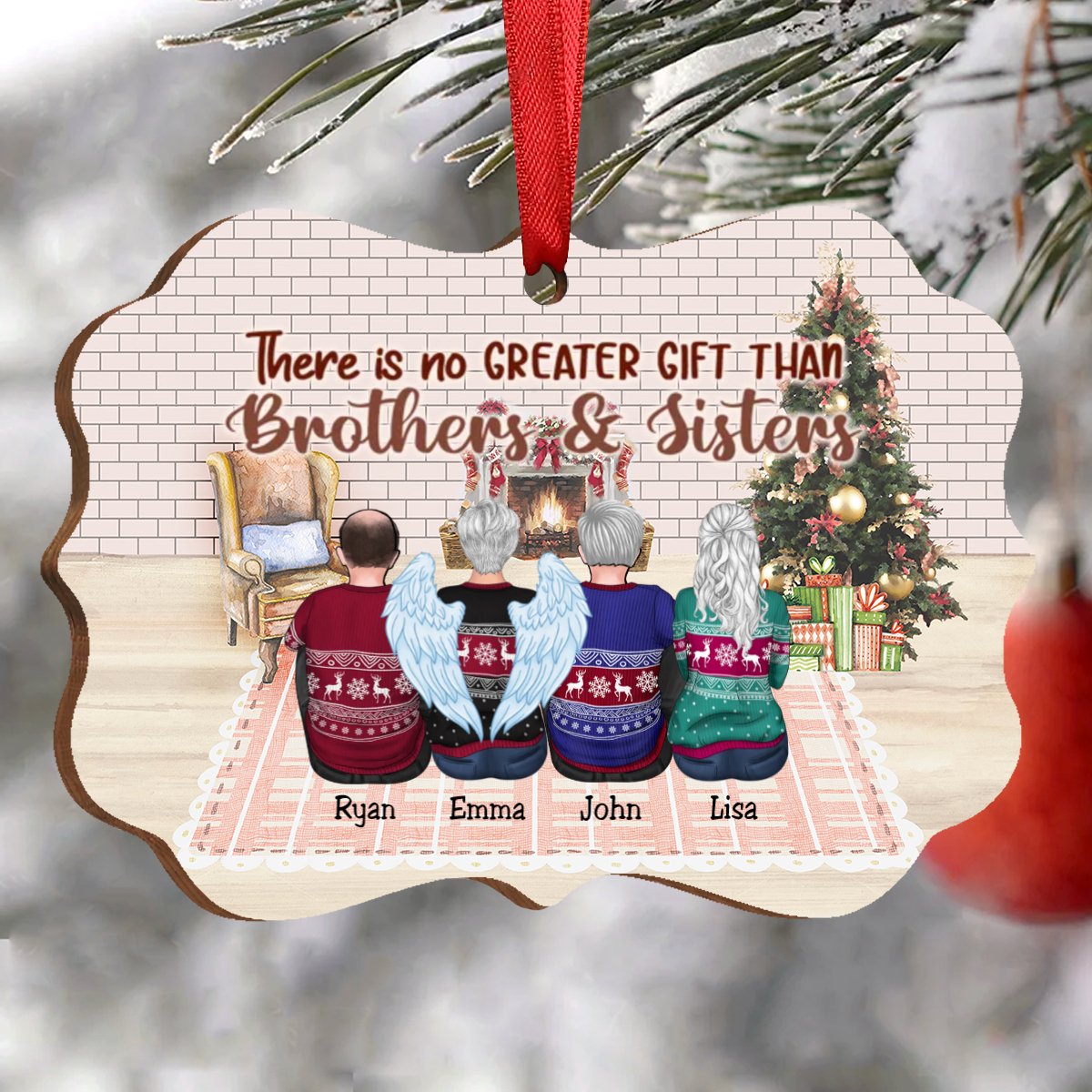 Family - There Is No Greater Gift Than Brothers & Sisters - Personalized Christmas Acrylic Ornament (Ver 2) - Makezbright Gifts