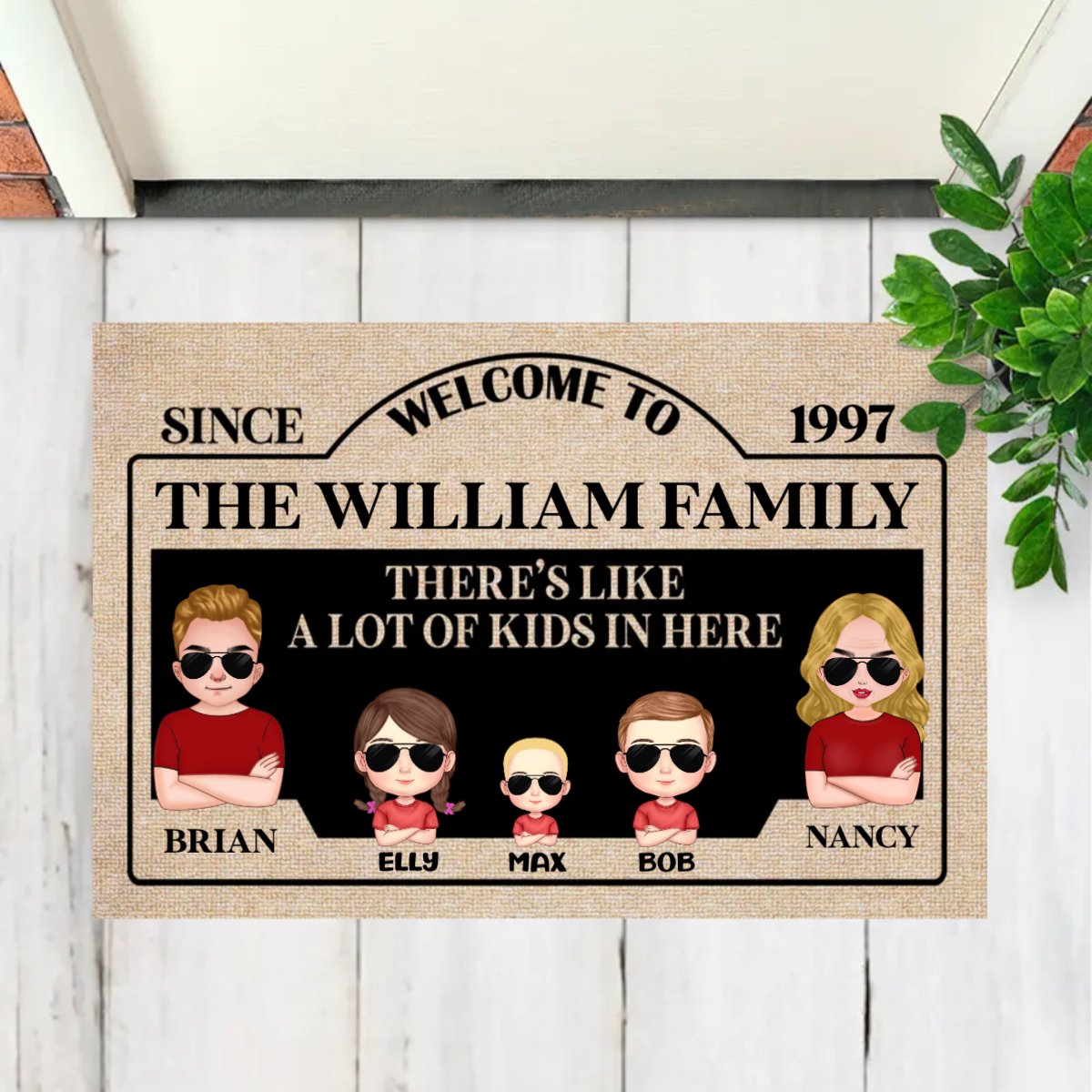 Family - There's Like A Lot Of Kids In Here - Personalized Doormat - Makezbright Gifts