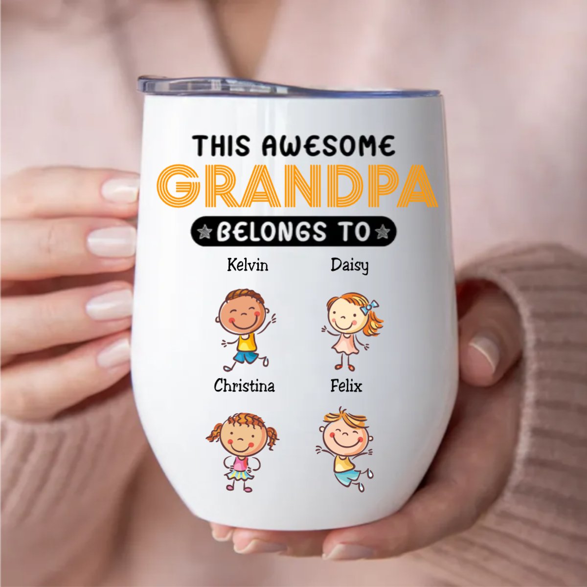 Family - This Grandpa Belongs To - Personalized Wine Tumbler (LH) - Makezbright Gifts