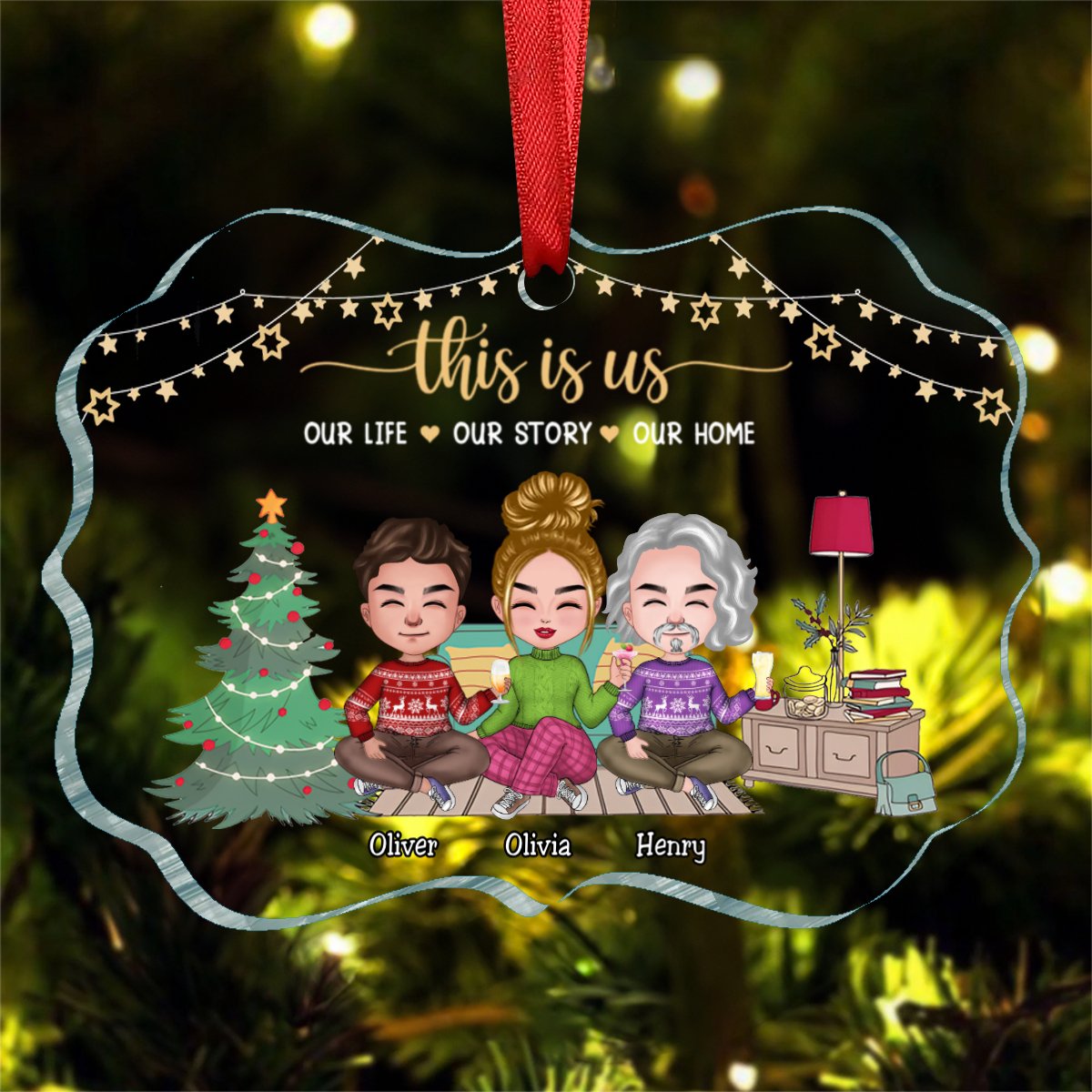 Family - This Is Us Our Life Our Story Our Home - Personalized Ornament - Makezbright Gifts