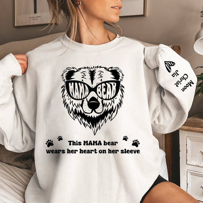 Family - This Mama Bear Wears Her Heart On Her Sleeve - Personalized Sweatshirt - Makezbright Gifts