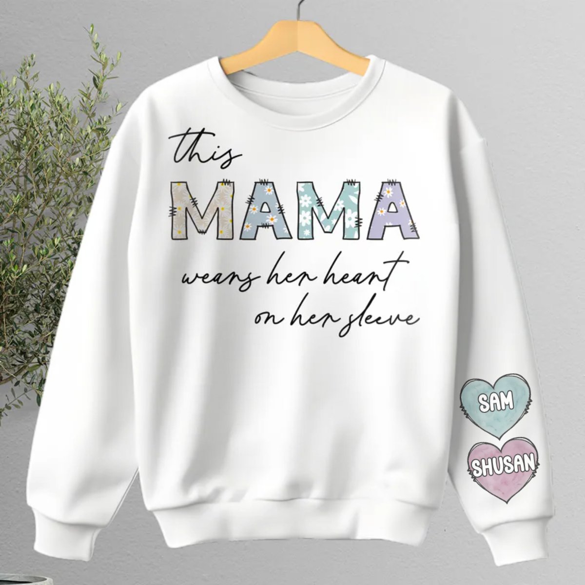 Family - This Mama Wear Her Heart On Her Sleeve - Personalized Sweater - Makezbright Gifts