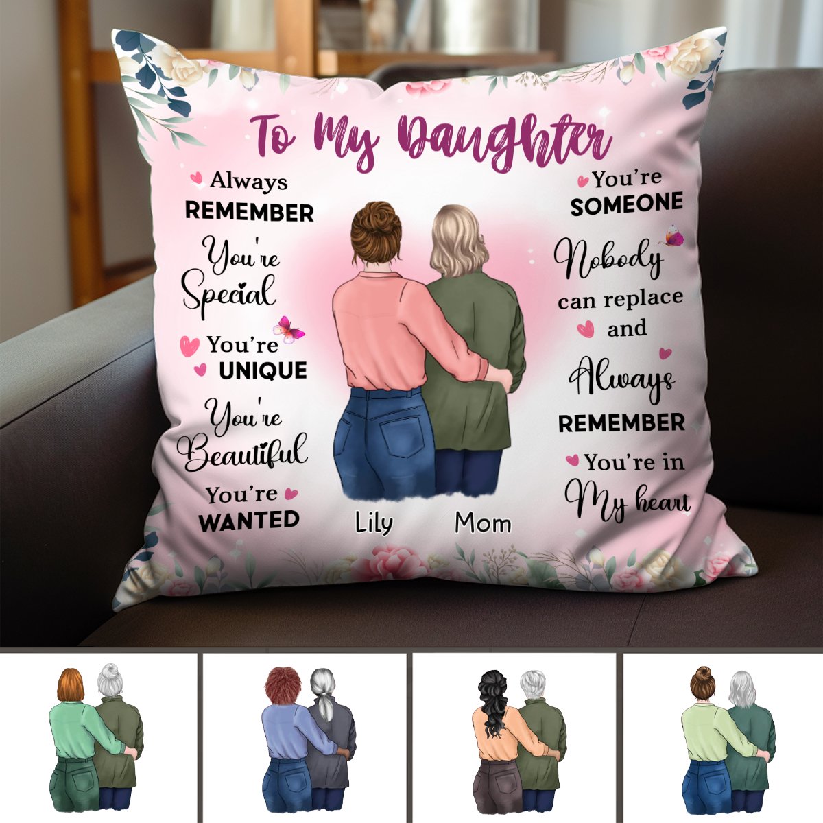 Family - To My Daughter Always Remember You're Unique And Beautiful - Personalized Pillow - Makezbright Gifts