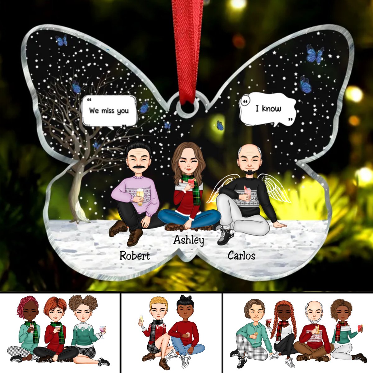 Family - We Miss You - Personalized Butterfly Ornament - Makezbright Gifts