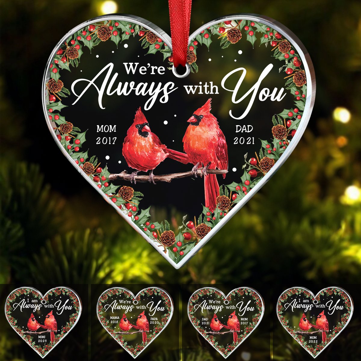 Family - We're Always With You - Personalized Heart Ornament - Makezbright Gifts